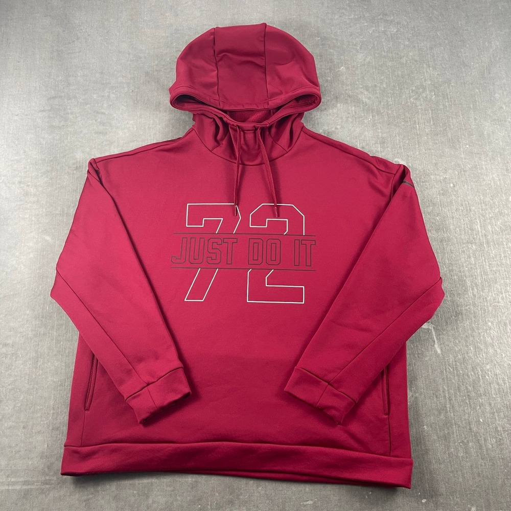 Nike Mens Large Red Hoodie Just Do It 72 Graphic Pullover Athletic Sweatshirt
